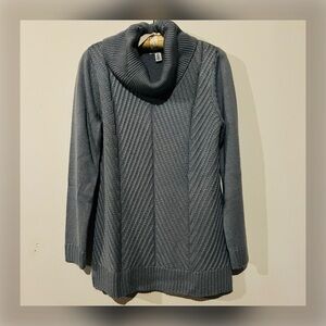 CALVIN KLEIN Rib Knit Stitch Cowl Neck Sweater in Dusty Blue